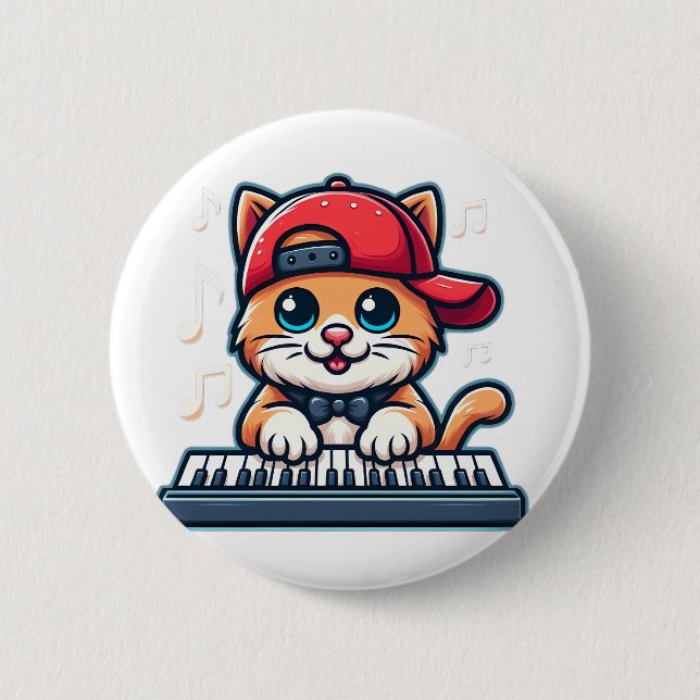 Katze spielt Klavier-Design für Musik- und Katzenl Button (Vorderseite)