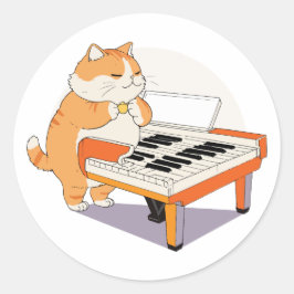 Katze spielt Klavier Runder Aufkleber