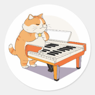 Katze spielt Klavier Runder Aufkleber