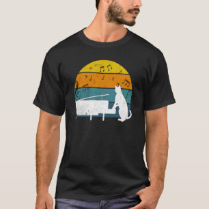 Katze spielt Klaviermusik Vintage-Sonnenuntergang T-Shirt