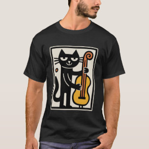 Katze spielt Kontrabass aufrechte Bassmusik Kunst T-Shirt