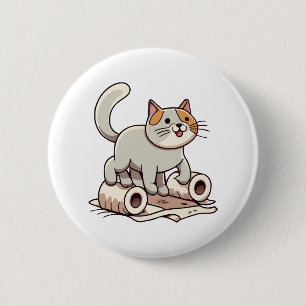 Katze spielt mit Toilettenpapier Button