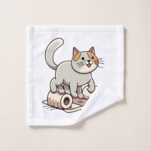Katze spielt mit Toilettenpapier Waschlappen