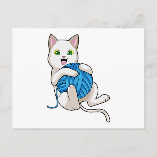 Katze spielt mit Wolle Postkarte (Vorderseite)