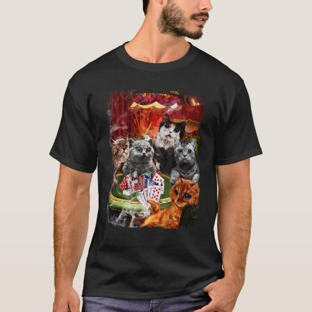 Katze spielt Poker Karten T-Shirt (Vorderseite)