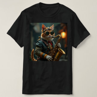 Katze spielt Saxophon. T-Shirt