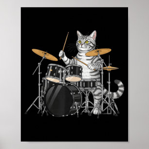 Katze spielt Schlagzeug Drumset Drumkit Trommeln T Poster