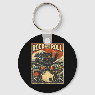 Katze spielt Schlagzeug Rock On Vintage Rock Schla Schlüsselanhänger