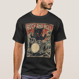 Katze spielt Schlagzeug Rock On Vintage Rock Schla T-Shirt