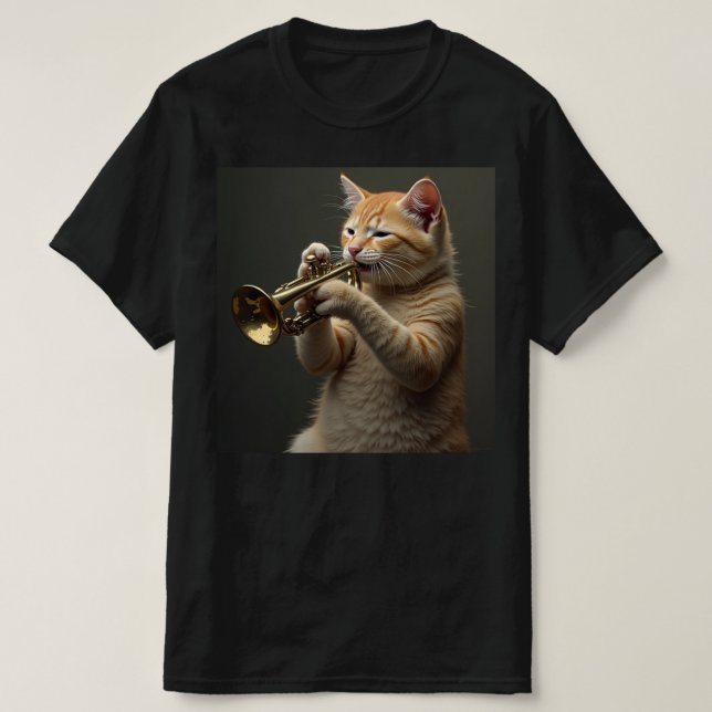 Katze spielt Trompete. T-Shirt (Design vorne)