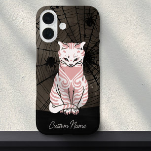 Katze Spinnennetz Hübsch Goth Schwarz Rosa Gothic iPhone 16 Hülle