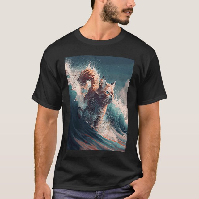 Katze springt über Wellen T-Shirt (Vorderseite)