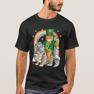 Katze St Patricks Day Leprechaun Reitend Caticorn T-Shirt