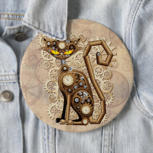 Katze Steampunk Vintage Retro Stil Maschine  Button