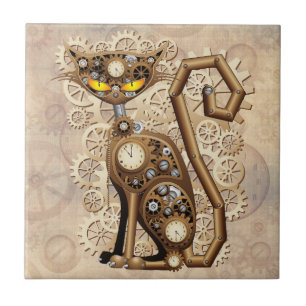Katze Steampunk Vintage Retro Stil Maschine  Fliese