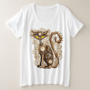 Katze Steampunk Vintage Retro Stil Maschine  Große Größe T-Shirt