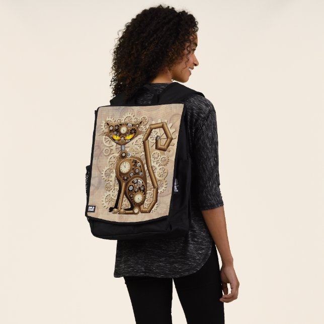 Katze Steampunk Vintage Retro Stil Maschine  Rucksack (Ausgewaschen)