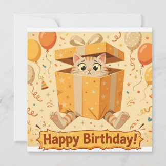 Katze steckt in einer Geschenkschachtel zum Geburt Karte