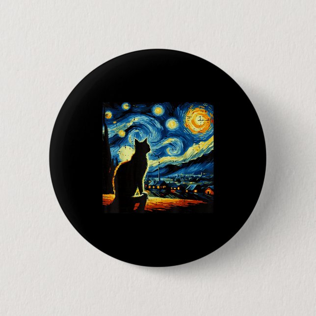 Katze Sternennacht Van Gogh Kätzchen Malerei Kunst Button (Vorderseite)