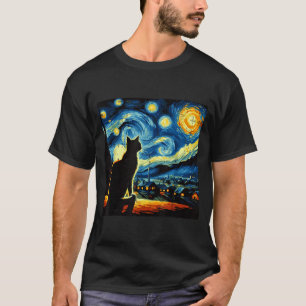 Katze Sternennacht Van Gogh Kätzchen Malerei Kunst T-Shirt