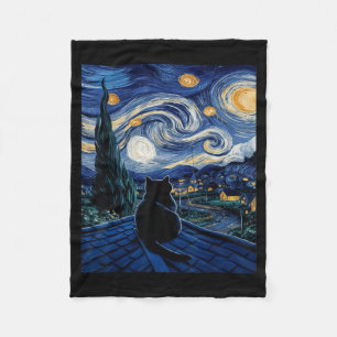 Katze Sternennacht Van Gogh Katze für Katzenliebha Fleecedecke