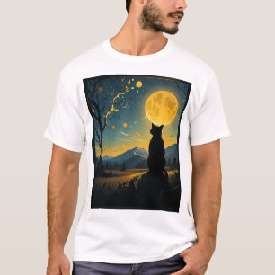 Katze Sternennacht Van Gogh Katze Für Katzenliebha T-Shirt