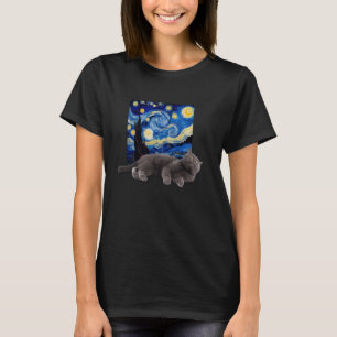 Katze Sternennacht Van Gogh Katze Für Katzenliebha T-Shirt