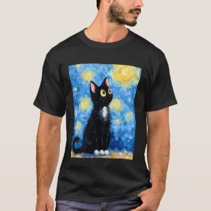 Katze Sternennacht Van Gogh Katze Lustige Schwarze T-Shirt