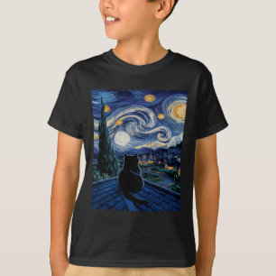 Katze Sternennacht Van Gogh Katzenliebhaber Lustig T-Shirt