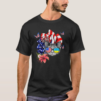 Katze stolz und Rose amerikanische Flagge 4. Juli  T-Shirt