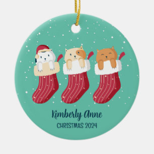 Katze Strümpfe Weihnachten Kätzchen Schnee Winter Keramik Ornament