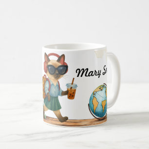 Katze Student Zurück zur Schule Kopfhörer Bubble T Kaffeetasse