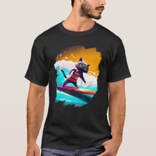Katze Surfen Surfer Reitet Welle Ozean Künstlerisc T-Shirt