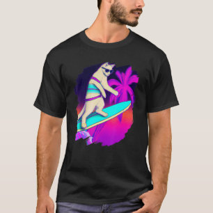 Katze Surfen Surfer Reitet Welle Ozean Künstlerisc T-Shirt