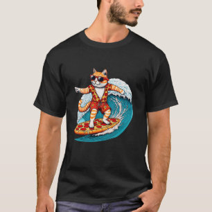 Katze surft auf Pizza Surfkater und Pizzaliebhaber T-Shirt