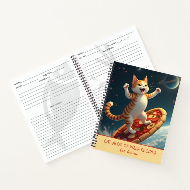 Katze surft im Weltraum auf Pizza-Rezepten Notizbuch (Innenseite)