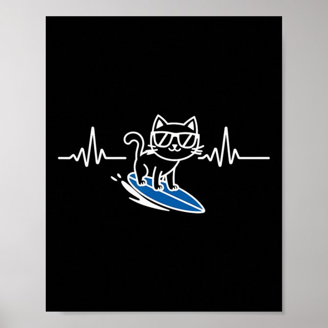 Katze Surft Lustiger Surfer Auf Surfboard  Poster (Vorne)
