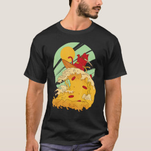 Katze surft Pizza im coolen Samurai-Stil T-Shirt