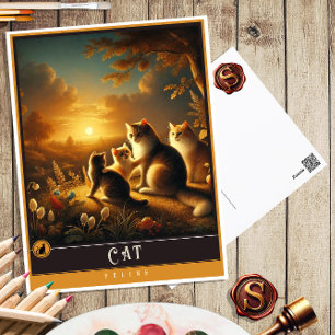 Katze Süße Familie Vintage-Tier-Postkarte Postkarte