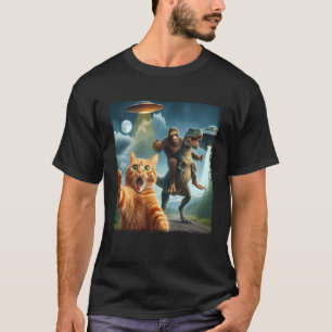 Katze T-Rex Bigfoot Ufo Selfie Foto Alien Dinosaur T-Shirt