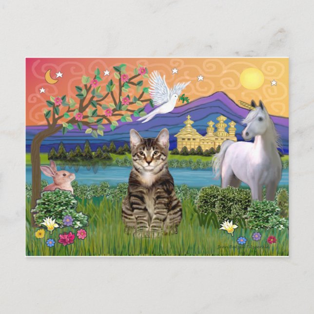 Katze -(Tabby) - Fantasieland Postkarte (Vorderseite)