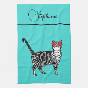 Katze Tabby Pastel Katzen Frauen Aquamarin Aqua Na Geschirrtuch