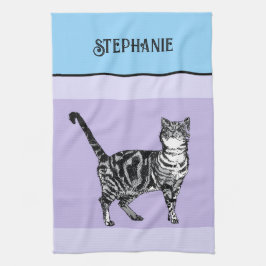 Katze Tabby Pastell Katzen Damen Hellblau Lila Geschirrtuch