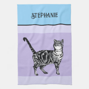 Katze Tabby Pastell Katzen Damen Hellblau Lila Geschirrtuch