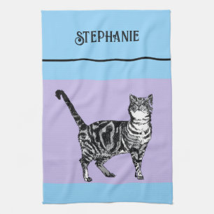 Katze Tabby Pastell Katzen Damen Hellblau Lila Geschirrtuch