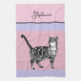 Katze Tabby Pastell Katzen Damen Hellrosa Lila Geschirrtuch