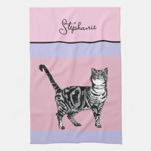 Katze Tabby Pastell Katzen Damen Hellrosa Lila Geschirrtuch