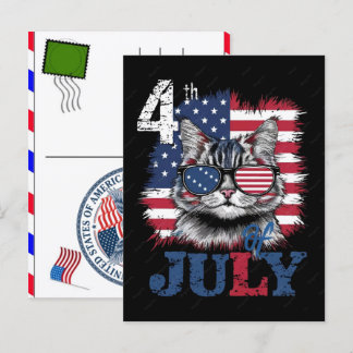 Katze Tabby Pfote Feline USA Unabhängigkeitstag 20 Feiertagspostkarte
