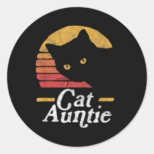 Katze Tante Vintage Achtziger Jahre Stil Sonne Kat Runder Aufkleber