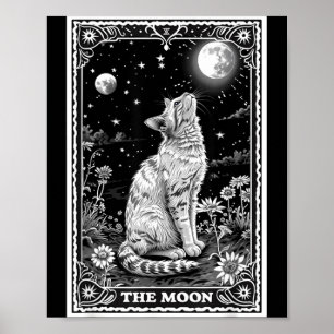Katze Tarot Karte Witchy Mond Hut Halloween Schwar Poster